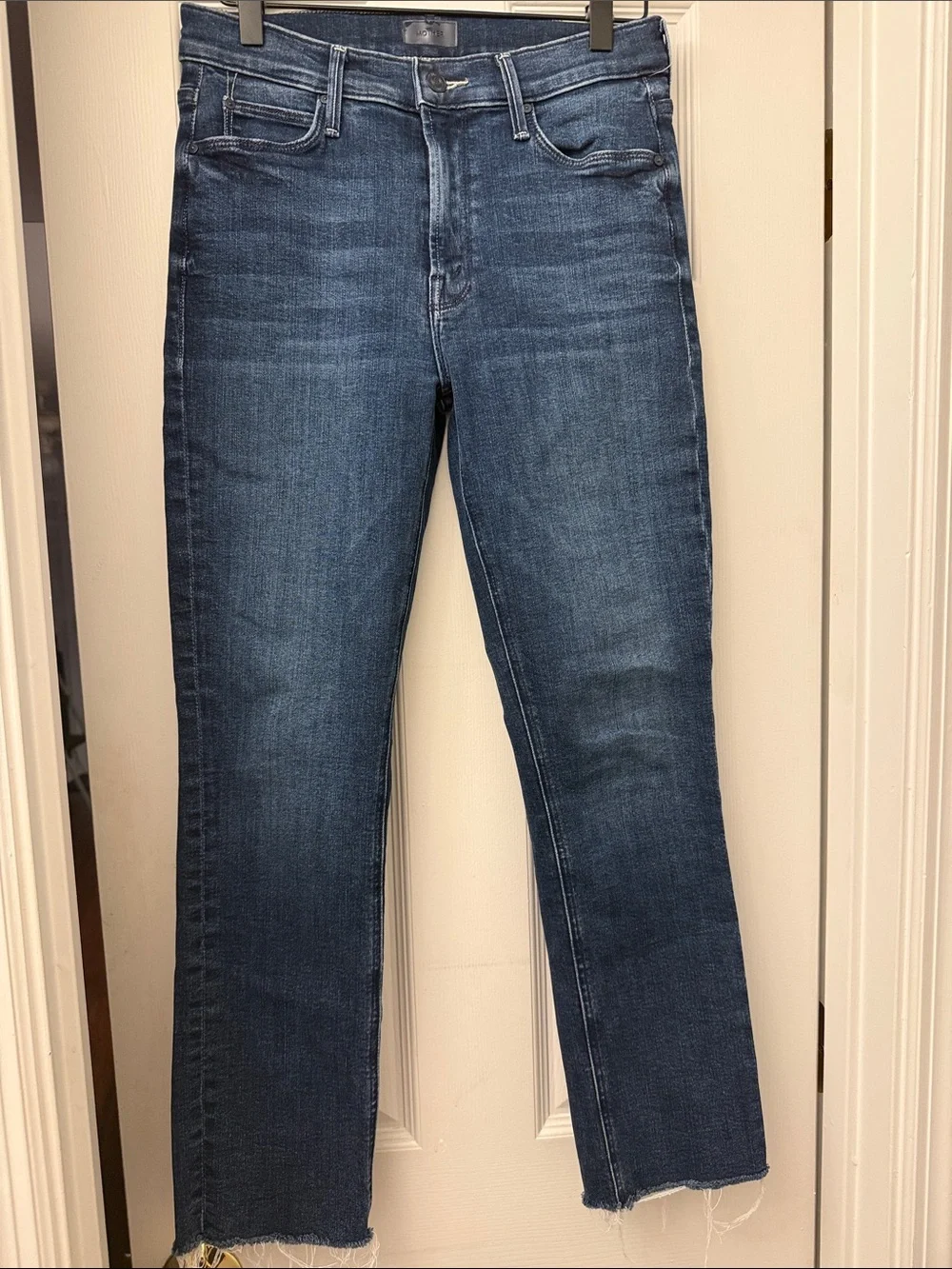 MOTHER Mid-Rise Dazzler Ankle Fray Jeans Dark Blue 27 Fancy Meeting You Here